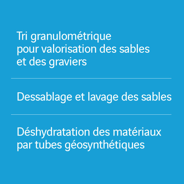 Tri granulométrique pour valorisation des sables et des graviers_Dessablage et lavage des sables_Déshydratation des matériaux par tubes géosynthétiques